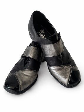 Rieker Antistress Black Silver Leather Mary Jane Comfort Shoes EU 38 7.5- 8 US